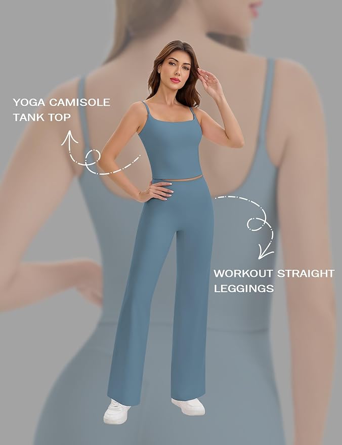 Ieumaz Strappy Crop Top for Women Scoop Neck Longline Gym Workout Sports Bras Built in Removable Pads Yoga Camisole Tank Top