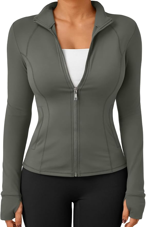 Trendy Queen Womens Lightweight Zip Up Jackets 2026 Athletic Workout Hoodies Spring Shirt Fitted Gym Clothes with Pocket