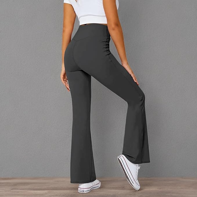 DLOODA Women's Flare Leggings with Pockets Crossover High Waisted Bootcut Yoga Pants Tummy Control Bell Bottom Leggings