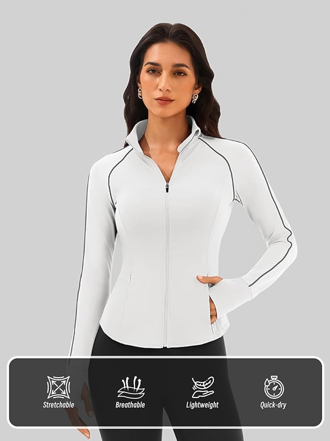Cropped Workout Jackets for Women Running,Lightweight Yoga Tops Athletic Jacket Slim Fitted,Full Zip Up with Pockets