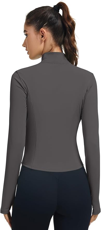 LOMON Women's Athletic Jackets Cropped Long Sleeve Workout Tops Yoga Zip Up Jackets Gym Tops Golf Shirts