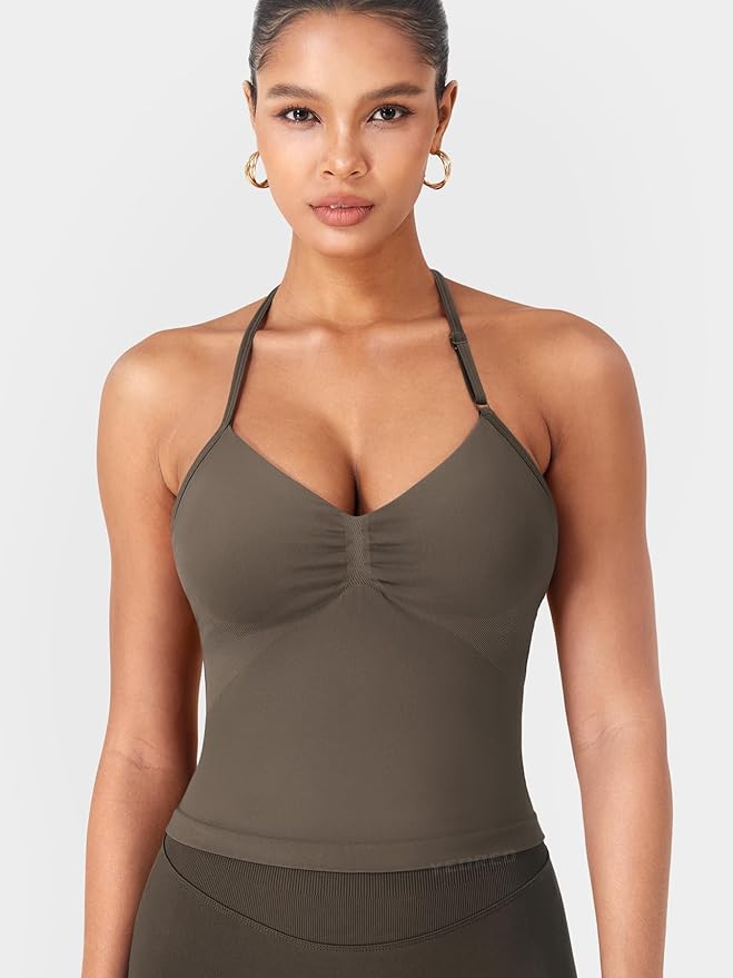 YEOREO SoftHue Impact Longline Strappy Top Women's Halter Workout Tank Tops Backless Gym Longline with Adjustable Strap