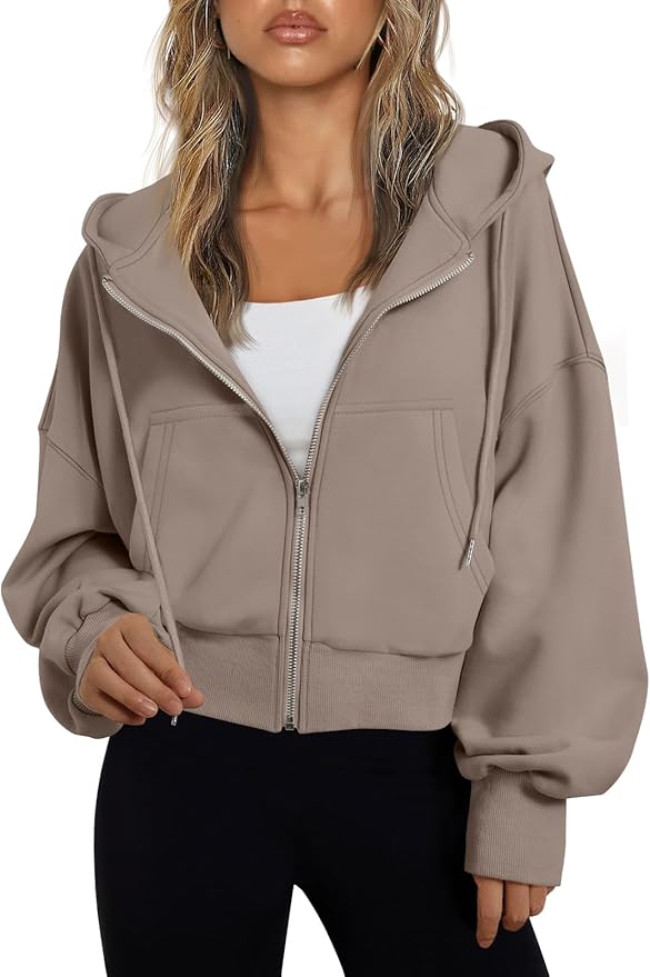 Trendy Queen Hoodies for Women Full Zip Up Cropped Sweatshirts Jackets Casual Comfy Gym Tops Fall Outfits Winter Clothes 2026