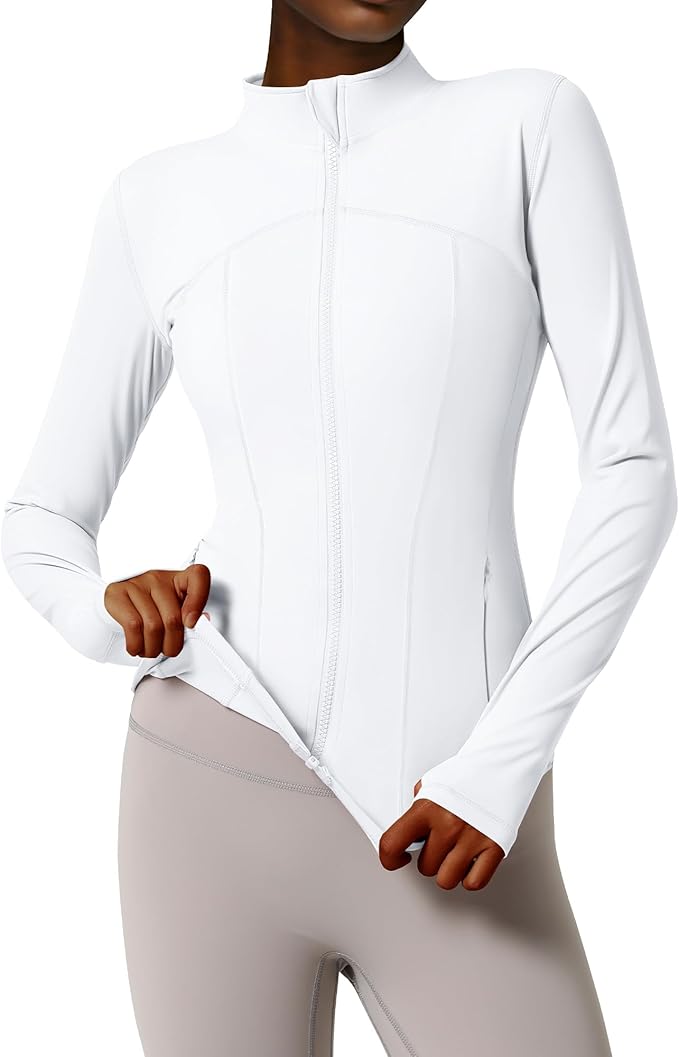 Gacaky Women's Slim Fit Workout Running Track Jackets Full Zip-up Yoga Athletic Jacket with Thumb Holes
