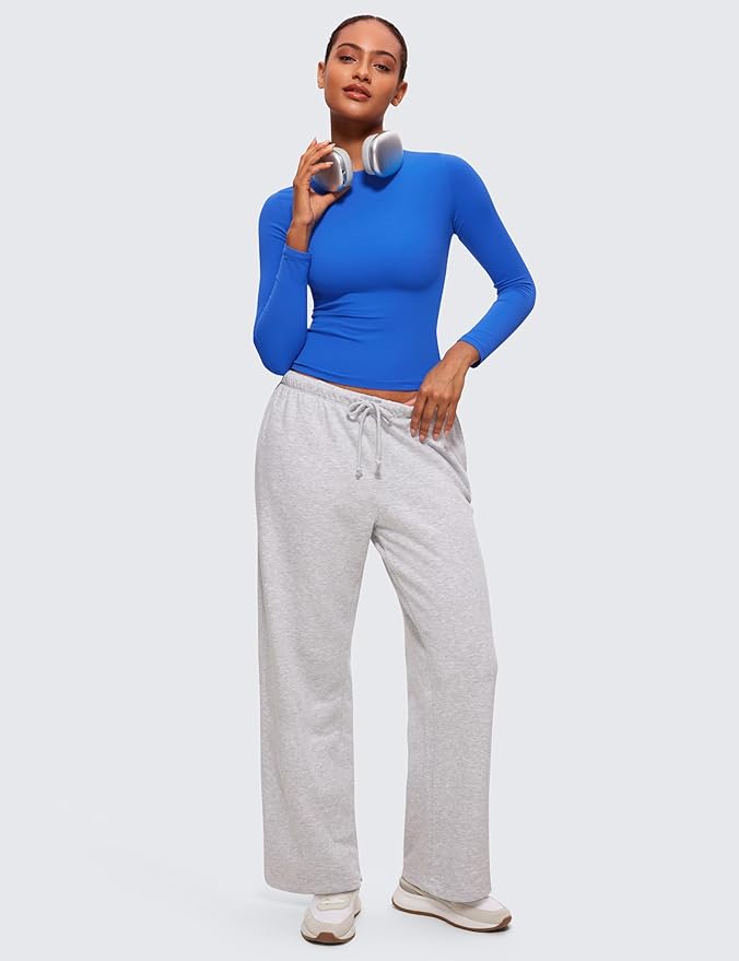 CRZ YOGA Softembrace Crewneck Long Sleeve Shirts for Women - Casual Going Out Tops Soft Basic Fitted Tight Fall T-Shirts