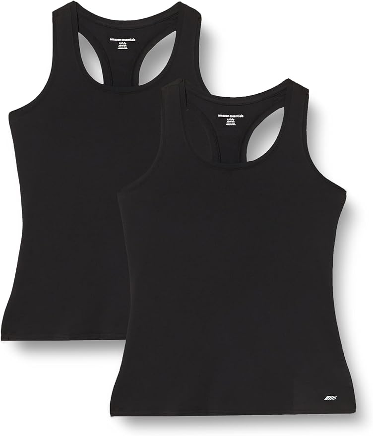 Amazon Essentials Women's Active Quick Dry Tech Stretch Racerback Scoop Neck Tank Top, Multipacks