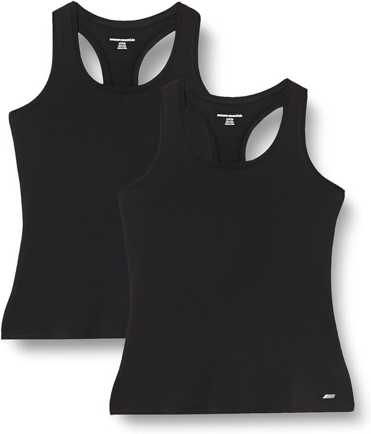 Amazon Essentials Women's Active Quick Dry Tech Stretch Racerback Scoop Neck Tank Top, Multipacks