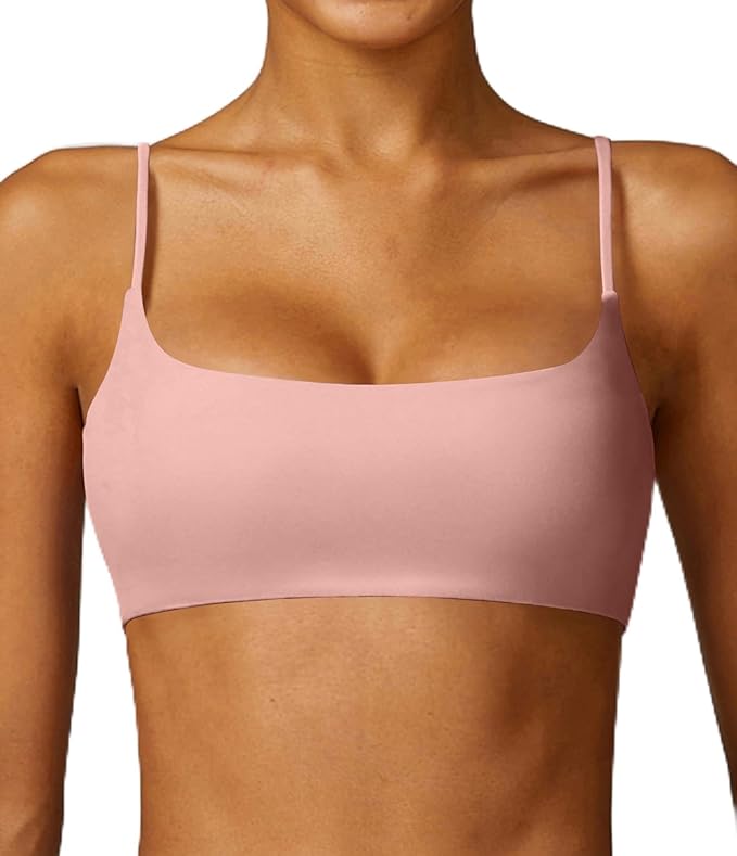 Comper Women's Sports Bra with Thin Straps Stretchy Wirefree Workout Bras Lightweight Workouts Bralette with Removable Pads