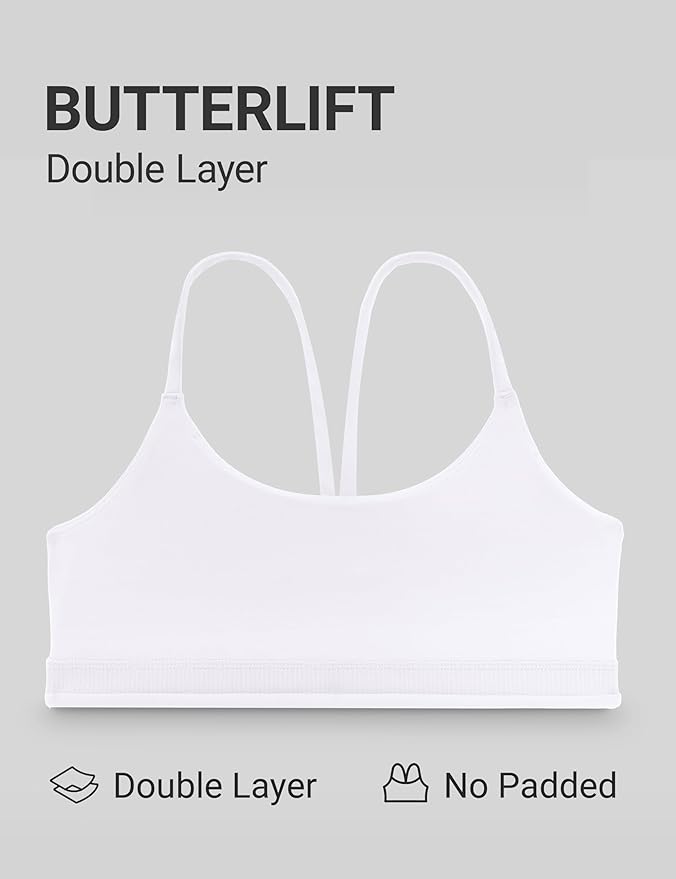 CRZ YOGA Butterlift Double Lined V Back Sports Bras for Women - Scoop Neck Spaghetti Strap Wireless Yoga Top Non Padded