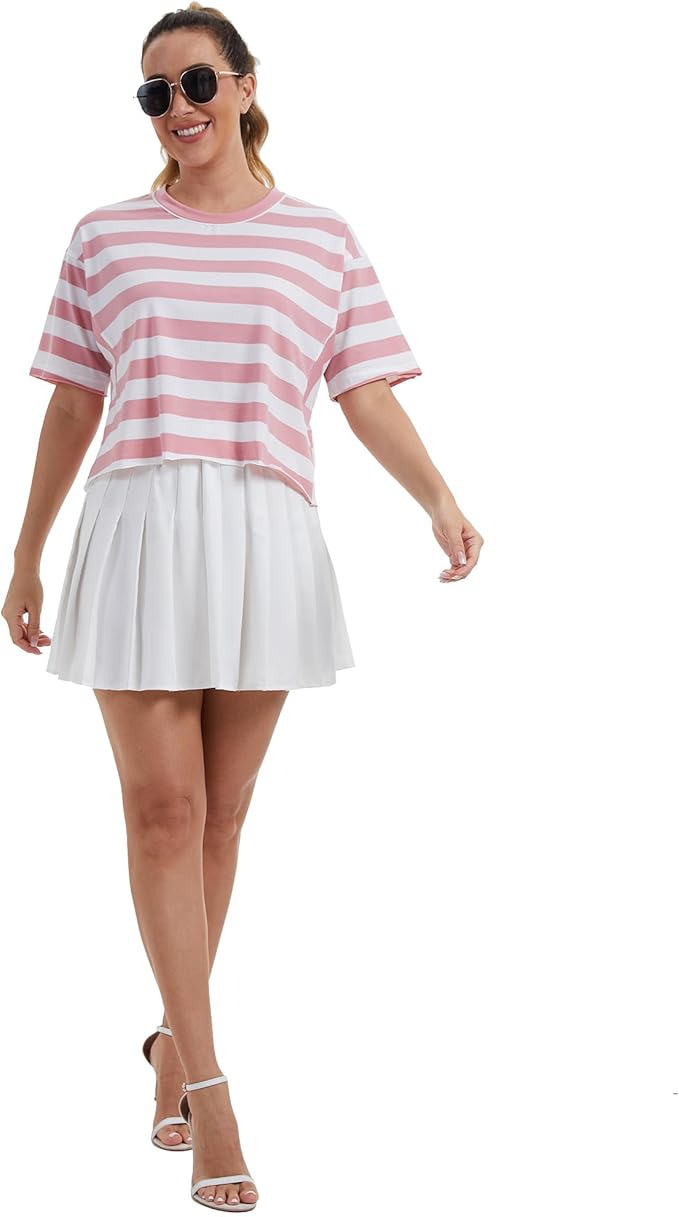 Women's Oversize Workout Crop Tops Casual Short Sleeve Drop Shoulder Boxy T-Shirts Roll Hem Basic Loose Yoga Running Tees