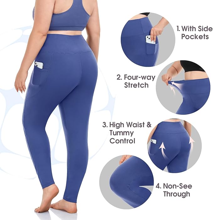 Plus Size Leggings for Women with Pockets-Stretchy XL-5XL Yoga Pants Tummy Control High Waist Workout Leggings