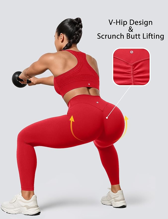 Sogetdo Yoga Leggings for Women Hidden Scrunch Butt Non See Through High Waisted No Front Seam Athletic Gym Workout Pants