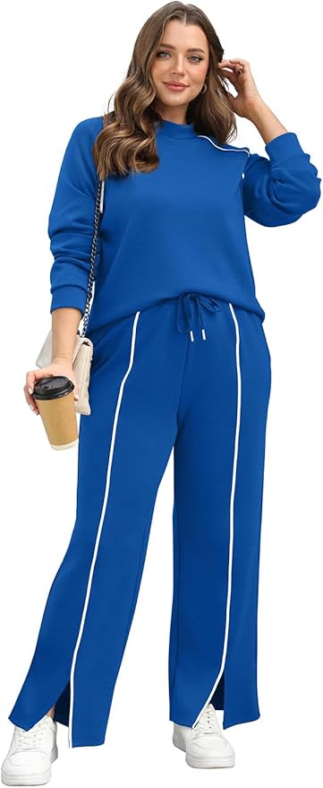 WIHOLL Lounge Sets for Women 2 Piece Fall Outfits 2025 Wide Leg Pant Matching Sets Womens Clothing