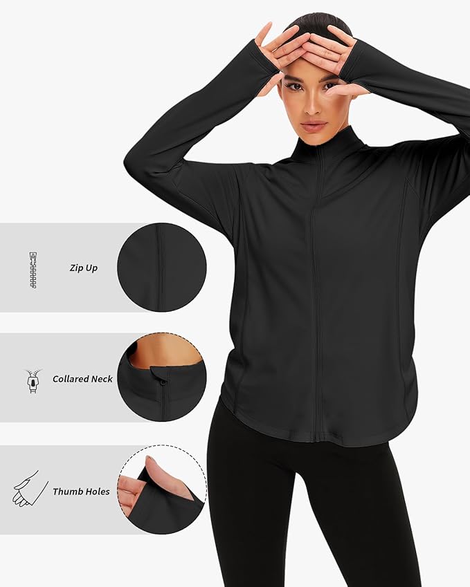 Vldnery Women's UPF 50+ Sun Protection Lightweight Jacket Zip Up Long Sleeve Sun Shirt for Women with Thumb Hole Hiking