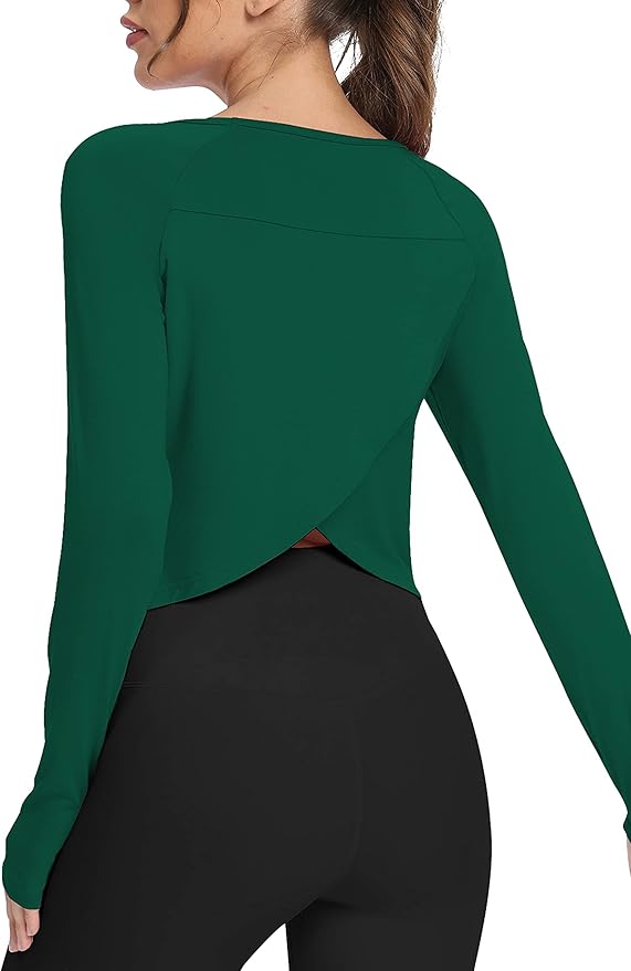 Bestisun Long Sleeve Athletic Workout Shirts Sports Yoga Gym Crop Tops for Women