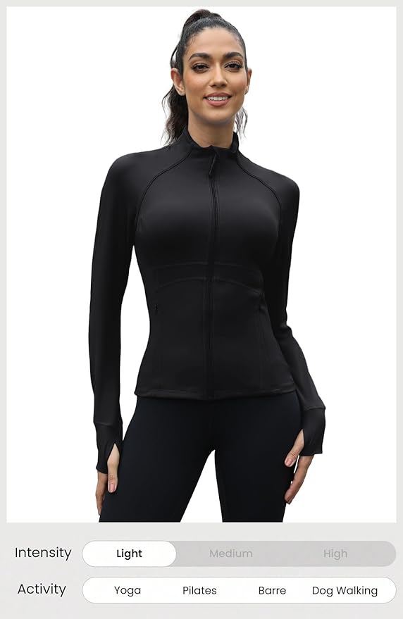 Waitfairy Zip Up Jackets for Women Yoga Gym Top Running Workout Jackets for Woman Track Jacket Women with Thumb Holes
