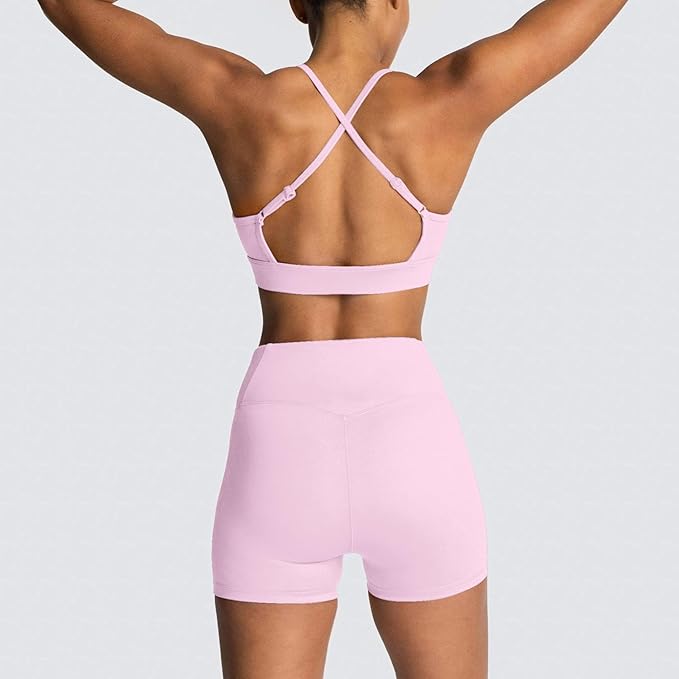 IMEKIS Women's Workout Sets 2 Piece Yoga Outfit High Waisted Biker Shorts Leggings Sports Bra Gym Fitness Clothes Tracksuit