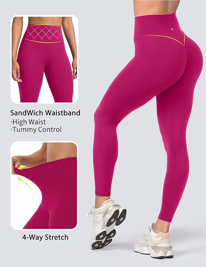 Sogetdo Yoga Leggings for Women Hidden Scrunch Butt Non See Through High Waisted No Front Seam Athletic Gym Workout Pants