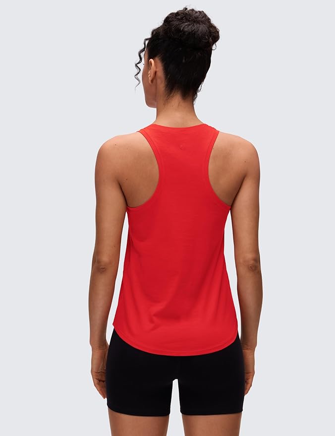 CRZ YOGA Pima Cotton Racerback Tank Tops for Women - Workout Athletic Casual Soft Scoop Neck Sleeveless Shirts