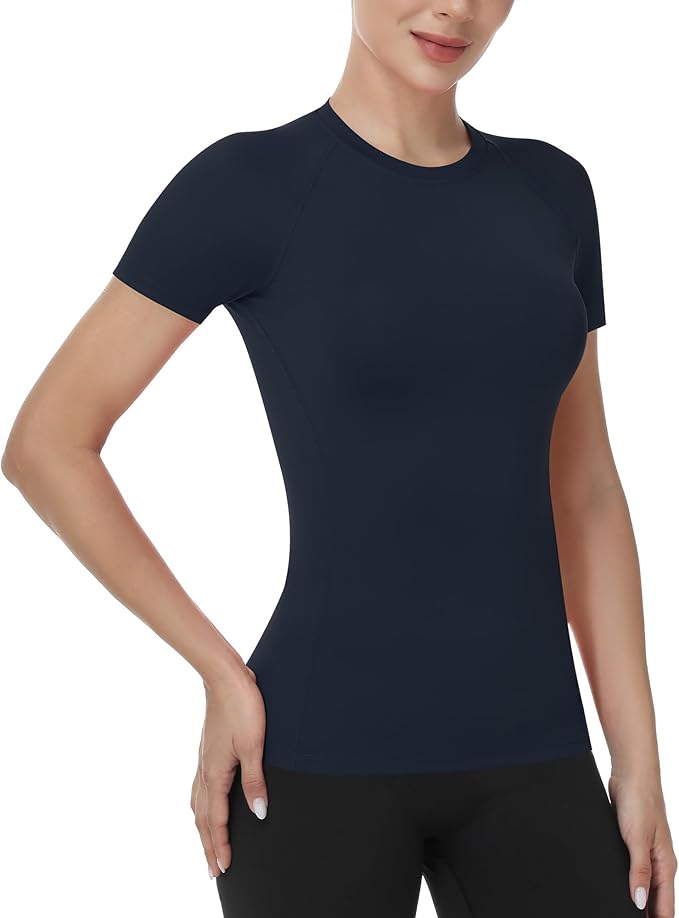 Runhit Compression Shirt Women Short Sleeve Workout Tops Athletic Gym Moisture Wicking T-Shirt Running Yoga Base Layer