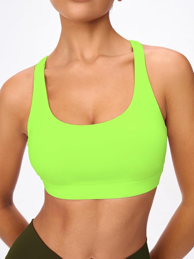 Women's Strappy Sports Bras Light Compression Crop Criss Cross Back Padded Workout Yoga Bra Supportive U Neckline
