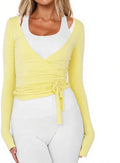 Women Ballet Wrap Top Long Sleeve Self Tie Dance Shirt Pilates Yoga Tops Y2k Workout Active Blouses