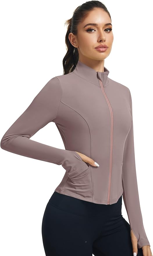 LOMON Women's Athletic Jackets Cropped Long Sleeve Workout Tops Yoga Zip Up Jackets Gym Tops Golf Shirts