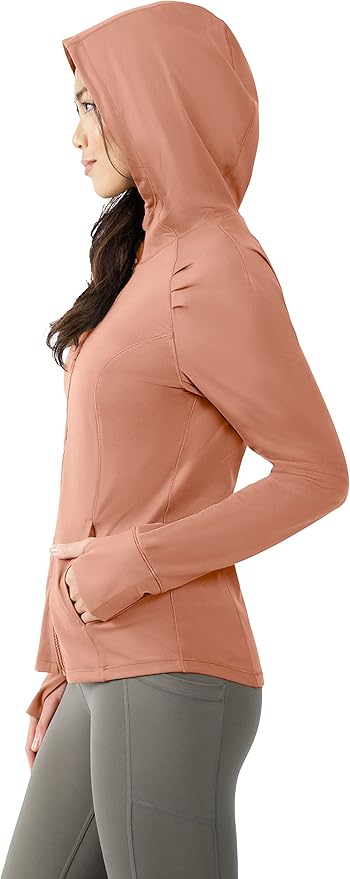 Yogalicious Full-Zip Lightweight Hooded Running Workout Yoga Lux Jacket with Pockets
