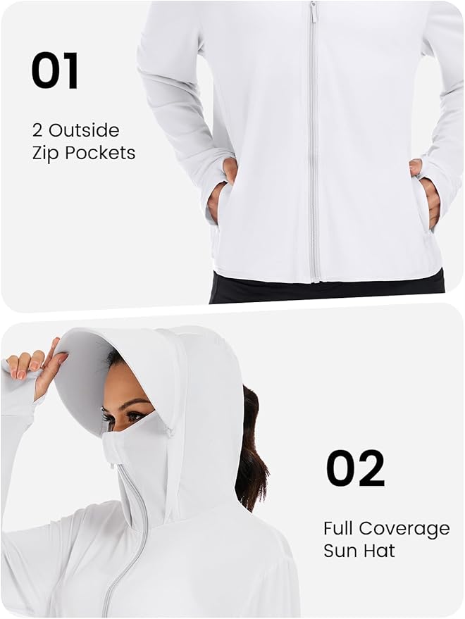 VUTRU Women UPF 50+ Sun Protection Jacket Hoodie Lightweight Full Zip Pockets Running Shirts Long Sleeve for Hiking Outdoor