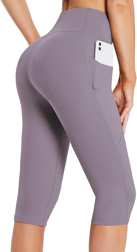 baleaf Women's Capri Leggings with Pockets High Waisted Knee Length Capris Stretch for Casual Yoga Pants Workout Exercise