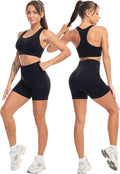 Workout Sets for Women 2 Piece - Seamless Yoga Outfits Shorts and Padded Sports Bra Gym Athletic Clothing Set