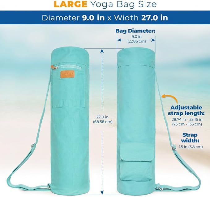 UDANA Yoga Mat Bag – Heavy Duty Canvas Carrier with 3 Pockets & Full Zip – Available in 3 Sizes (16L, 18L, 34L) - Multiple Colors