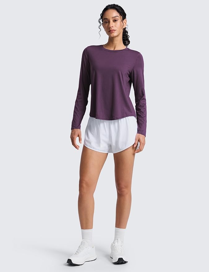 CRZ YOGA Lightweight Workout Long Sleeve Shirts for Women - Gym Running Fall Athletic Training T-Shirts High Neck Tops