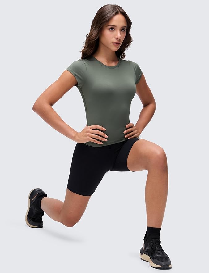 CRZ YOGA Cloud Jersey Crewneck Baby Tee for Women - Casual Workout Basic Short Sleeve Shirts Summer Daily Soft Stretchy Tops