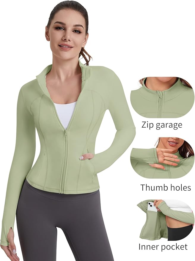 VUTRU Womens Workout Yoga Jacket Lightweight Zip Up Athletic Jacket Lightweight Cropped Jacekt with Pockets