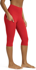ODODOS Women's High Waisted Yoga Capris with Pockets, Tummy Control Non See Through Workout Athletic Running Capri Leggings