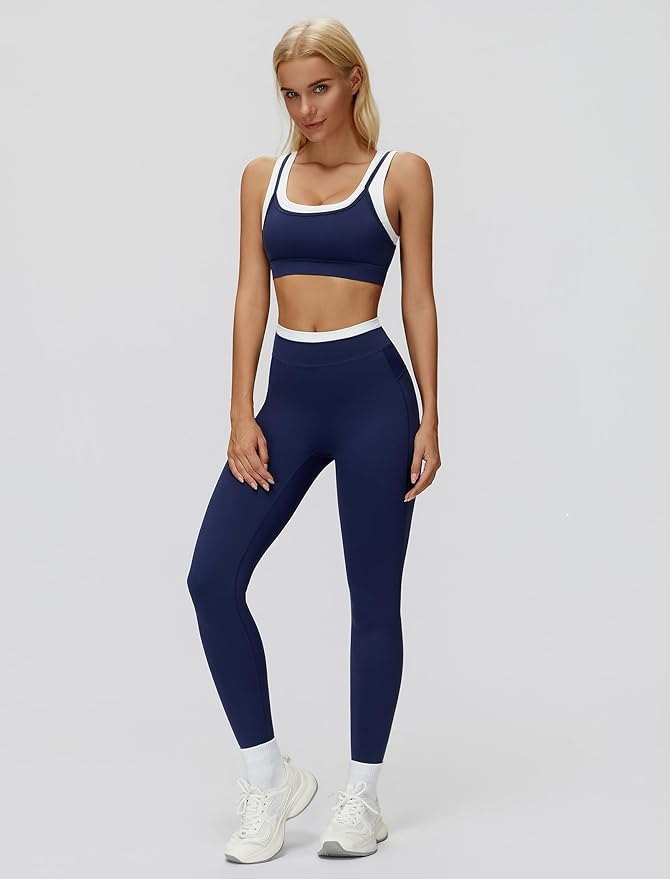 ABOCIW Two Piece Workout Sets for Women Layer Sports Bra Tummy Control High Wait Leggings Gym Yoga Outfits