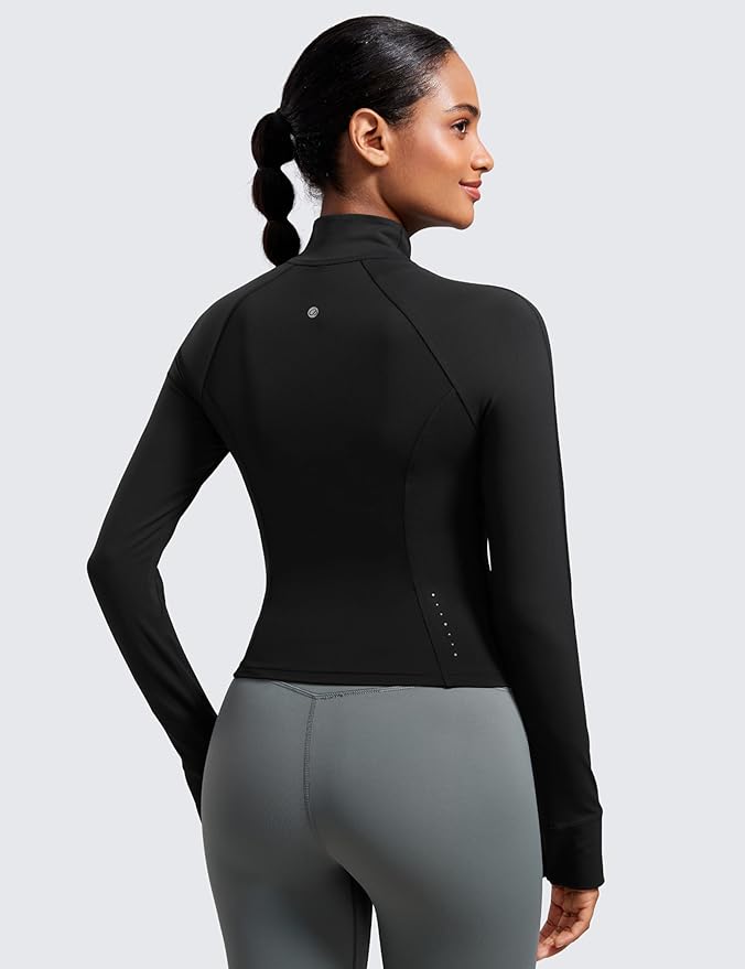 CRZ YOGA Butterluxe Waist Length Jackets for Women - Full Zip Athletic Track Tops with Thumb Holes Pockets