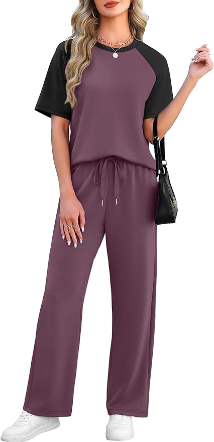 WIHOLL 2 Piece Sets for Women Resort Wear Travel Vacation Outfits Summer Short Sleeve Lounge Sets
