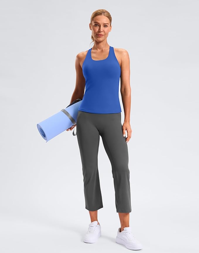Soothfeel Womens Workout Tank Tops with Built in Bra Racerback Athletic Yoga Top High Neck Sports Gym Sleeveless Shirts
