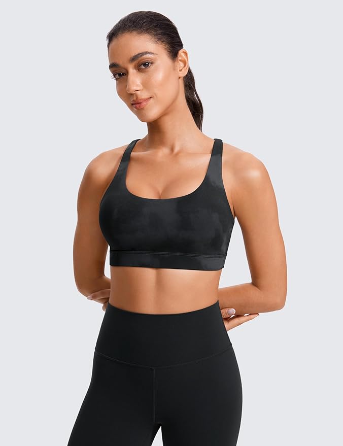 CRZ YOGA Naked Feeling Strappy Padded Sports Bras for Women - Fitness Workout Top Criss Cross Back Yoga Cami