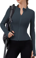 Women Built-In Pockets Athletic Jackets Slim Fit Full Zip up Workout Yoga Gym Jacket with Thumb Holes
