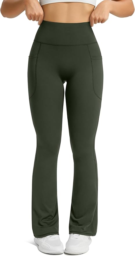 Womens Flared Yoga Pants with Pockets, High Waisted Flare Leggings Bell Bottom Bootcut Yoga Dress Pants