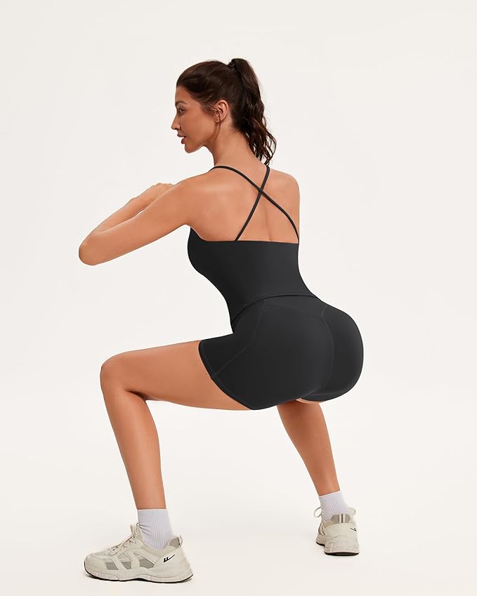 OMKAGI Workout Sets for Women Cute Spaghetti Strap Tank Tops Booty Shorts Outfits with Pockets