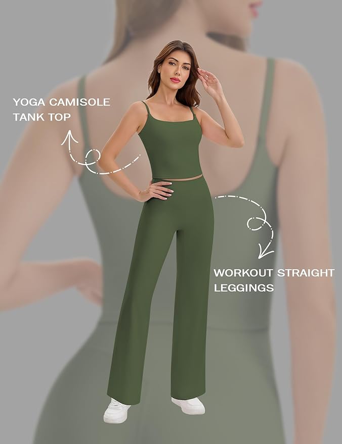 Ieumaz Strappy Crop Top for Women Scoop Neck Longline Gym Workout Sports Bras Built in Removable Pads Yoga Camisole Tank Top