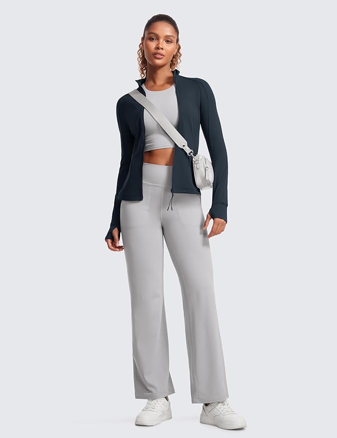 CRZ YOGA Butterluxe Hip Length Jackets for Women - Full Zip Athletic Track Tops with Thumb Holes Pockets