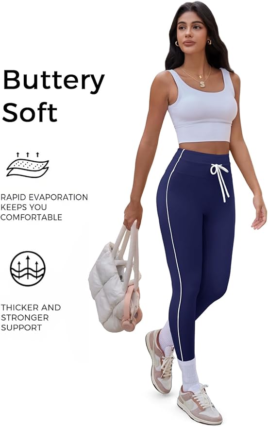 Aoysky Womens Buttery Soft High Waisted Drawstring Leggings 25'' Workout Running Gym Athletic Yoga Pants
