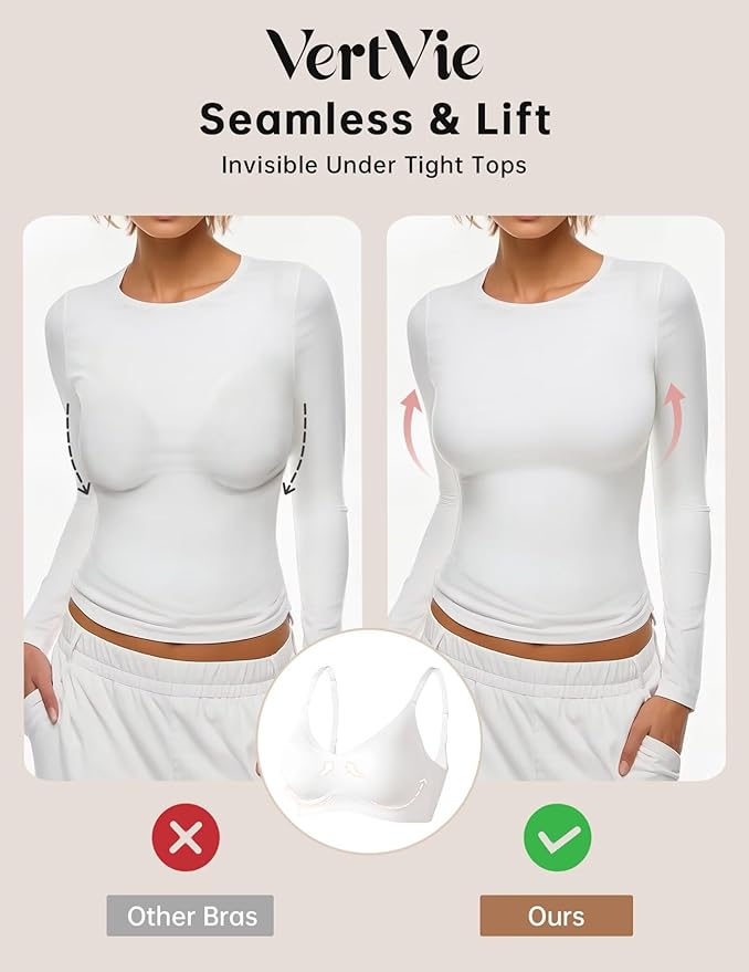 Vertvie Womens Seamless Jelly Bras No Underwire Comfort Push Up Bras Buttery Soft Wireless Bralette Full Coverage Sports Bra