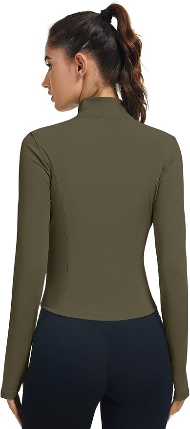 LOMON Women's Athletic Jackets Cropped Long Sleeve Workout Tops Yoga Zip Up Jackets Gym Tops Golf Shirts