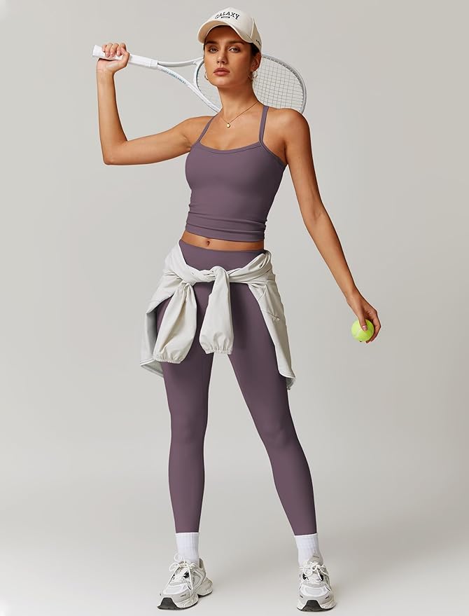 QBGJTD Womens Workout Sets Two Piece Cross Back Tank Top Matching High Waist Leggings Sets Gym Outfits Work Out Clothes